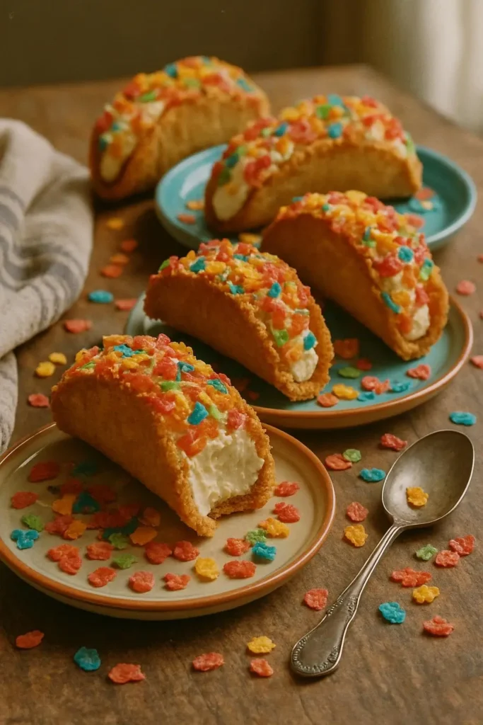 Fruity Pebbles Cheesecake Tacos