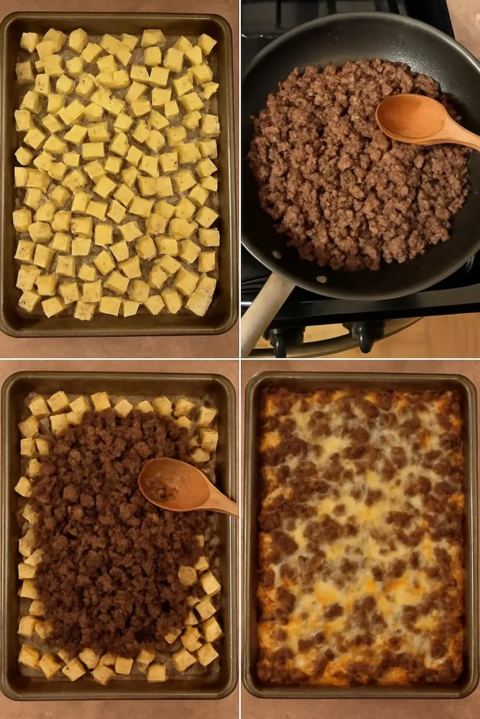 Cheesy Ground Beef & Potato Sheet Pan