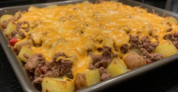 Cheesy Ground Beef & Potato Sheet Pan