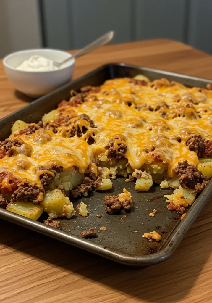 Cheesy Ground Beef & Potato Sheet Pan