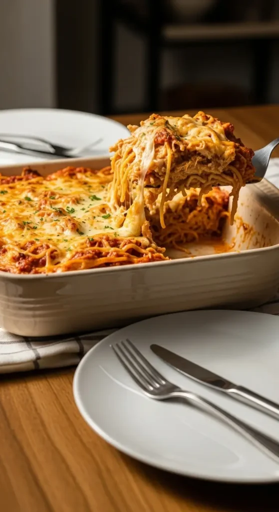 Spicy Southern Chicken Spaghetti Casserole